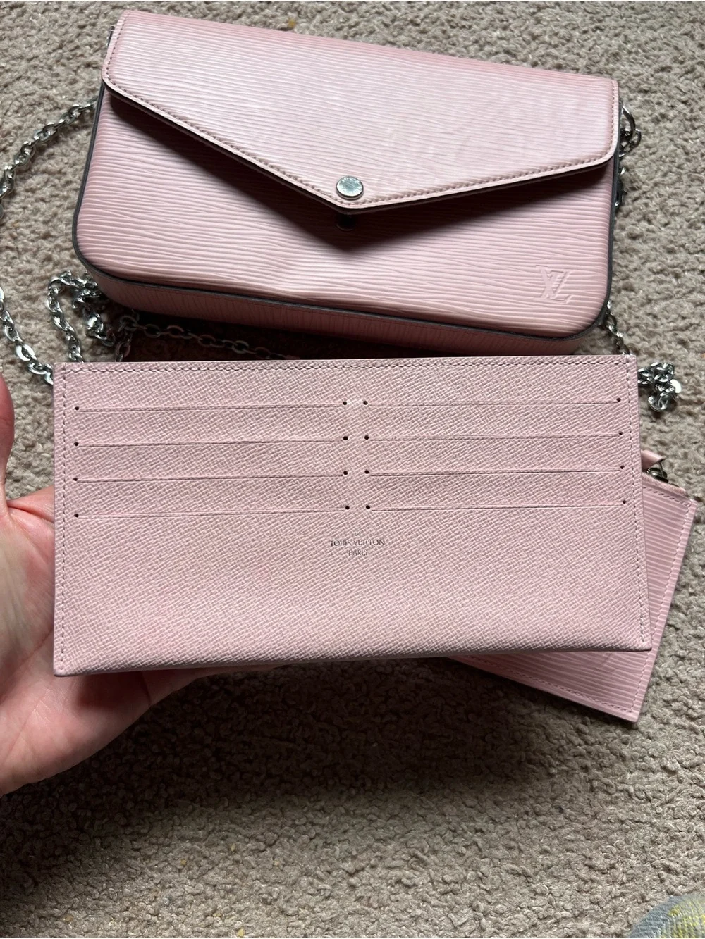 Louis Vuitton Pink Epi Leather Crossbody with Chain Strap and Pouch